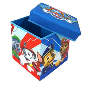 Superdiver - Coffre de rangement et tabouret Pat&rsquo; Patrouille - Licence Officielle Paw Patrol - 30x30x30 cm - Pouf pliable avec couvercle rembourr&eacute; - Organisateur pour jouets (Neoceo, neuf)