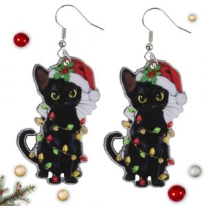 Lysjoy Boucle D'oreille Noel, Boucles D'oreilles Noel Femme, Boucle D Oreille Noels, Bijoux NoëL Femme, Boucles D'Oreilles de NoëL, Accessoire Noels Femmes, Christmas Earrings pour Adultes (Chat) (Muziyi, neuf)