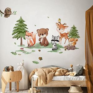 Runtoo Stickers Muraux Animaux de la Forêt Autocollant Mural Jungle Ourson Cerf Chouette Deco Stickers Chambre Enfants Bébé Salon Décoration (Decalplanet-EU, neuf)