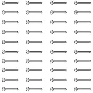 EUJEBEDA 40 Pièces Piercing Nez en Acier Inoxydable 316L, Piercing Nez en Droit, Spirale, Hypoallergéniques, Goujon pour Femmes Hommes 20G 1,6mm (Blanc Argenté) (hanxinyedeouzhoudianpu, neuf)