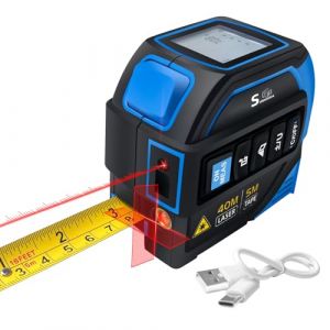 Fitdays Mètre Laser 3-en-1 avec Ligne Croisée | 40m Laser + 5m Ruban AutoBloc | Grand Écran LCD (m/ft/in) & Calculs Surface/Volume | Bricolage, BTP, Professionnels(ZB-4in1-Bleu) (HAIZHIHUI, neuf)