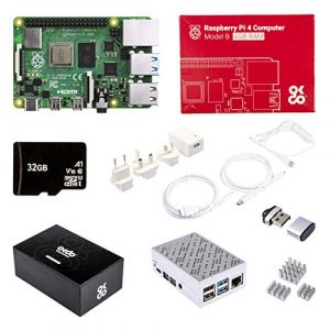 OKdo Raspberry Pi 4 Starter Kit - RPI 4 Mod&egrave;le B 4 Go avec Micro SD 32 Go, C&acirc;ble USB C, Alimentation, 2 C&acirc;bles HDMI, 3 Capteurs Thermiques et Bo&icirc;tier avec Ventilateur (Alubelle corp, neuf)