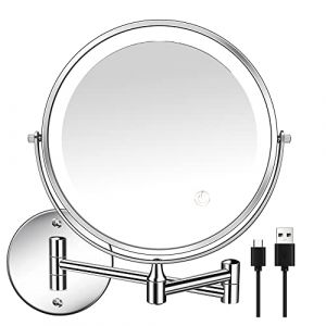Gosera Miroir Mural Rechargeable de 8 Po pour Meuble-Lavabo/Salle de Bain Double Face 1X/10X Agrandir LED et &eacute;Cran Tactile de Temp&eacute;Rature 3 Couleurs Rotation &agrave; 360&deg; A (MaoMaiTong, neuf)