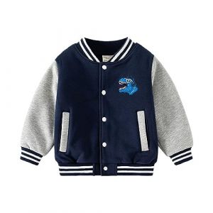 Volunboy Veste de Baseball Enfants Unisexe Universitaire Legere Blouson Varsity Style Flocked Letter R J Patch Manteau(Taille 110,3-4 ans,Dinosaure) (Volunboy, neuf)