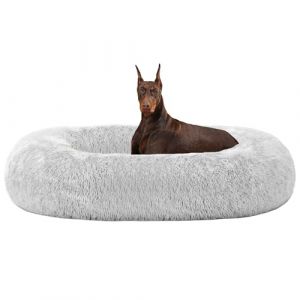 HMTOPE Lit orthopédique pour Chien Coussin Rond pour Chien Canapé pour Chien Lit pour Chat Donut Panier Douillet pour Chien Lavable, 120 cm Ø, Gris Clair (HMTOPE, neuf)