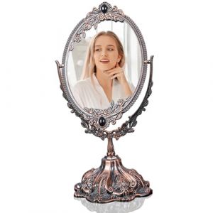Miroir vintage petit miroir de table ovale en métal pivotant double face avec support élégant et décoratif pour dressing et chambre à coucher (ZHAOggGDF, neuf)