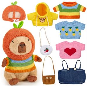 KELENO Peluche Capybara 23cm avec Vêtements & Accessoires, Capybara Doux et Réaliste Jouet à Habiller avec Chapeau pour Home Décoration, Noël Anniversaire Cadeau Jouet pour Enfant 4 5 6 7 8 Ans (KELENO EU, neuf)