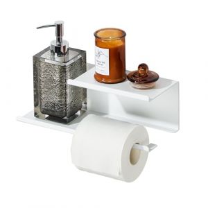 SAYAYO D&eacute;rouleur Porte Papier Toilette avec &Eacute;tag&egrave;res Spacieuse, Support Porte Papier Toilette Mural avec Tablette sans Per&ccedil;age en Haute Qualit&eacute; Aluminium, Montage par Vis/Auto-adh&eacute;sif, Blanc (SAYAYO, neuf)
