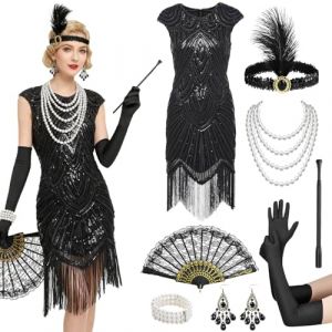 Shengruili Costumes Des Ann&eacute;es 20 Pour Femme,Costume Ann&eacute;es 1920 Pour Femme,Accessoire Ann&eacute;e 20Femme,Robe Charleston &agrave; franges,Robe CharlestonAnn&eacute;es 1920,RobeFlapper,Costumede Carnaval PourFemme (Sooping, neuf)