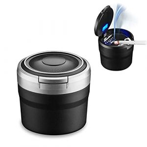 Fcslvy Cendrier voiture,cendrier de voiture d&eacute;tachable &agrave; nettoyage facile avec lumi&egrave;re LED avec couvercle rabattable, cendrier auto-extinguible pour voitures Van Camping en plein air(grise) (JIEENDA, neuf)