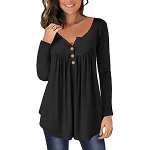 Noir Tshirt Manche Longue Femme Tunique Haut Décontractés Amples Coton Chemise Chic et Élégant Blouse Vêtements 2024 (Ranphee Store, neuf)