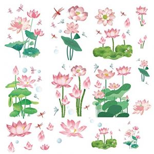 CRASPIRE Lotus Stickers Muraux Fleur Autocollants Feuilles de Lotus Fenêtre Autocollants Imperméable Amovible Vinyle Art Mural pour Toilettes Chambre Salon Décorations (CRASPIRE FR, neuf)