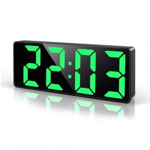 Lafocuse Réveil Numérique 6.7" LED Horloge Digitale, Reveil Matin avec Température, Date, Luminosité Réglable, Snooze, Pendules Électroniques Gros Dormeur pour Chambre Bureau Salon, Vert (QuareBest, neuf)