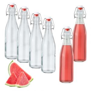 Nuangoo Lot de 6 Bouteilles en Verre 500ml avec Bouchon Mécanique, Bouteilles Vides à Remplir Fiole en verre pour Jus, Huile, Vinaigre, Liqueurs ou Bière,Eau gazeuse (XUHE B-COMERCE S.R.L., neuf)