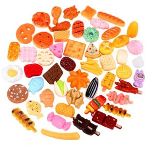 Jouets de Miniatures Alimentaires, Mini Nourriture Jouet, Nourriture Miniature 1/12 Accessoires de Cuisine Miniatures pour Maison de Poupée avec Pain Gâteau Riz Oeufs Fruits Hamburger (yajimaoyi, neuf)