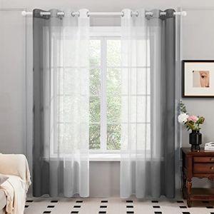 Deconovo Lot de 2 Rideaux Voilages, Décoration Rideau à Oeillets, Dégradé de Couleur pour Chambre Enfant Fille Salon Maison Fenêtre Balcon, Gris Foncé, 140×215 CM (Deconovo-Home, neuf)
