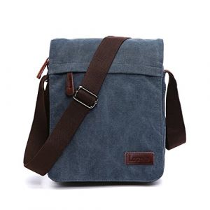 LOSMILE Sac Bandouli&egrave;re Homme en Toile - Sacoche d'&Eacute;paule Vintage pour Tablette jusqu'&agrave; 11 Pouces - Besace Robuste pour Travail, &Eacute;cole et Voyage - Design Extensible(M-bleu) (LOSMILE-ONLINE, neuf)