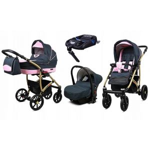 BabyLux® Enfant Poussette Combinée Set 4 en 1 - Largo - incl. Nacelle, Canne, Siège de voiture, ISOFIX Base - Siège Auto - Landau Bébé - avec Sac à langer, Habillage pluie etc. (BabyLux-shop, neuf)