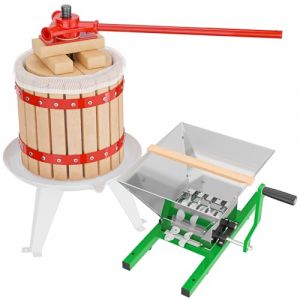 WilTec Kit Presse et Broyeur à Fruits – capacité 7 L / 12 L – avec Entonnoir en Acier, Panier en hêtre et Torchon Sac de filtrage – Pressoir Manuel pour Moût de Pomme Poire Raisins Baies – Vin Cidre (Wiltec Wildanger Technik GmbH, neuf)