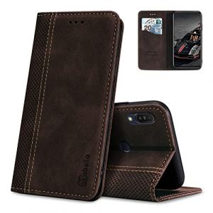 AKABEILA &Eacute;tui pour Asus Zenfone Max Pro (M1) - En cuir de qualit&eacute; sup&eacute;rieure - Avec fermeture magn&eacute;tique - B&eacute;quille et fentes pour cartes - Antichoc - Marron fonc&eacute; (AKABEILA, neuf)