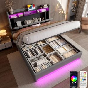 Zepneiy Lit Double 140x200 avec Sommier LED et USB, Lit Coffre 140x200 avec Espace de Rangement et t&ecirc;te de, avec &agrave; Lattes, Cadre de Rembourr&eacute;140x200 Gris Fonc&eacute;(sans Matelas) (ZEYNEP OZTURK LIMITED, neuf)