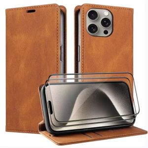 Beajew Coque pour Huawei Y6 2019/Honor 8A Rabat, avec 2 Pi&egrave;ces Verre Tremp&eacute;, [RFID Blocage] Portefeuille Etui avec Fonction Support et Porte-Carte, Antichoc Flip Cover Case - Brun (KSTFMY, neuf)