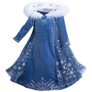 Eleasica Costume pour enfant Reine des Neiges - Manches longues - Robe de princesse Elsa - Pour anniversaire de Noël - Diadème La Reine des Neiges - Baguette magique - Tresse - 3 à 8 ans - Halloween (Eleasica, neuf)
