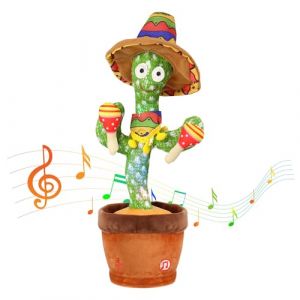 Edencomer Cactus Qui Danse Et R&eacute;p&egrave;te, Cactus Qui Parle avec LED, Chantant Parlant avec Fonction Enregistrement, Interactif Et &Eacute;ducatif, Cadeaux pour Enfants Et D&eacute;coration (Tambour) (Hengli Direct, neuf)