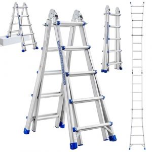 STANEW Aluminium Echelle télescopique 5.1 M, 3 en 1 Aluminium Telescopique A Forme Pliable Polyvalente Escabeau Robuste, Escalier articulé Pliable Télescopique Multifonction 5 x 5 marches (OÜ Skinbox, neuf)