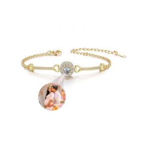 Jovivi Bracelet Femme Personnalisé Photo, Bijoux Avec Image Projection Cadeau pour Couple Copine Maman Ami Famille pour Anniversaire (Or) (kaenmis, neuf)