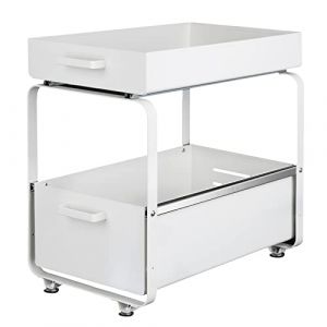 Supfine Rangement sous &Eacute;vier &agrave; 2 Niveaux- Organisateur sous Evier Tiroir Coulissant &agrave; Extraction, Rangement et Organisation de Cuisine, Panier de Rangement Multifonction (Blanc, 25.5 * 40 * 39.5cm) (hlang EU, neuf)