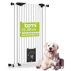 BOMI barrière de sécurité pour Animaux Mira | Barrière de sécurité avec chatière | Barrière idéale pour Chiens, Chats et Chiots | Grille pour Chiens Appartement Blanc métal | Largeur : 93-103 cm (Bomi Handels GmbH, neuf)