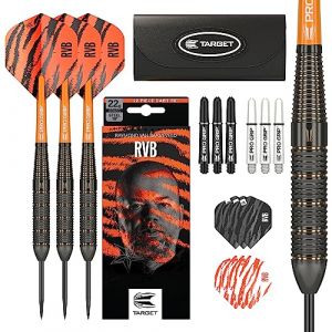 Target Darts Raymond van Barneveld RVB Lot de fl&eacute;chettes avec pointe en acier et laiton 22 g | Coffret cadeau d'accessoires de fl&eacute;chettes | Comprend des f&ucirc;ts de fl&eacute;chettes, des tiges de fl&eacute;chettes Pro (Wagner Dartsport GmbH, neuf)