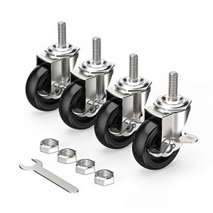 HOLKIE Roulettes pour meubles 75 mm avec freins, M12 x 1,75 x 30 mm Lot de 4 roulettes pivotantes à tige filetée - Roulettes charge lourde verrouillables Noir (GuJi Direct, neuf)