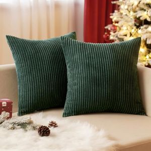 EMEMA Decorative Housse de Coussin en Velours C&ocirc;tel&eacute; Canap&eacute; Taie d'oreiller Douce pour Maison Salon Chambre Lit Clic Clac 40x40 cm Lot de 2 Vert-d&eacute;bris (EMEMA HOME, neuf)