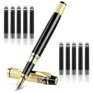 Andibro Stylos plume en métal, avec 10 cartouches d'encre noire de 2,6 mm, pointe fine de 0,5 mm, stylo d'affaires, stylo d'affaires en acier inoxydable, stylo de calligraphie pour bureau, fournitures (Flypian, neuf)