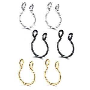UYRVAPE 6pcs faux piercings de nez, Faux Septum Nasal Piercing anneau de nez en acier inoxydable, pas de piercing bijoux de corps pour hommes femmes ensemble de bijoux, Noir/Argent/Or (XU YANG DE DIAN, neuf)