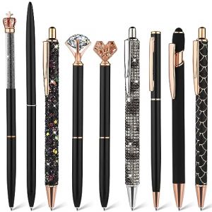 TIESOME 9 Pièces Cute Ballpoint Pens Set, violet Fancy Stylos Bling Glitter métal pour la journalisation à l'encre noire stylos rétractables cadeau pour les femmes filles demoiselle (noir) (Tmiao, neuf)