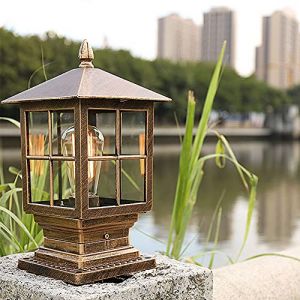 Lampe Pilier Portail Vintage E27 IP55 &Eacute;tanche Aluminium - Lampadaire Ext&eacute;rieur Or pour Jardin, Chemin, Terrasses, Patio, Cour (JIYOUMI, neuf)