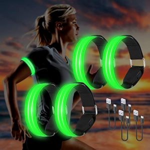 4PCS Brassard Lumineux LED Rechargeable USB, Brassard Reflechissant LED Running, Bande Clignotant Ajustable Bracelet Lumineux LED de Sécurité pour Bras/Poignet/Cheville/Jambe Course, Cyclisme(Vert) (XIANGSHOUGOUWU, neuf)