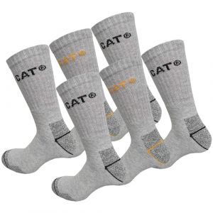 Caterpillar 6 Paires Chaussettes Travail Mi-Mollet - Chaussures de Sécurité - Pointe et Talon Renforcé - Coton Eponge (46-50, Gris Melange) (Naduf, neuf)