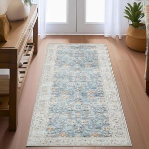 TOPICK Tapis Cuisine Long 60x210 Antid&eacute;rapant Couloir Bleu Vintage Lavable en Machine Descente de Lit Passage D&eacute;coration Chambre Escalier Balcon Camping Car (Audrey Home Fashion, neuf)