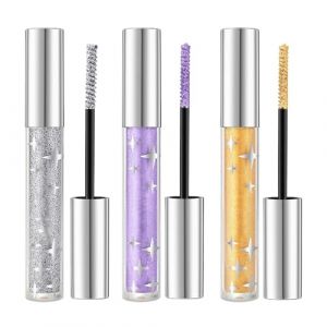 Mascara à Paillettes Diamantées 3 Couleurs | Allongeant et Volumateur | Cils Anti-taches Argent/Or/Violet pour Fête, Scène, Mariage (anrbikan, neuf)