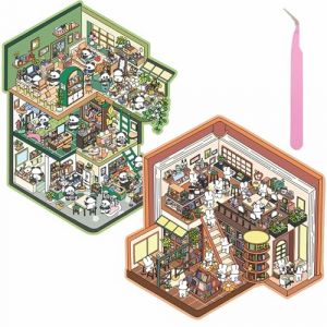 Wnqou ensemble de 2 autocollants maison 3D DIY et autocollants grande scène de cabane miniature 3D analogique - dessins animés mignons pour adultes et enfants, salle de lecture de lapin drôle (Wnqou, neuf)