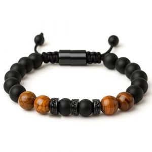 LAXISCREED Bracelet Homme &OElig;il de Tigre, Ajustable - Bracelet Perle Homme en Pierre Naturelle, Porte-Bonheur, Cadeau pour Lui, P&egrave;re, Mari, Id&eacute;e Cadeau Anniversaire, Anniversaire de Mariage, No&euml;l (LON CHENG, neuf)