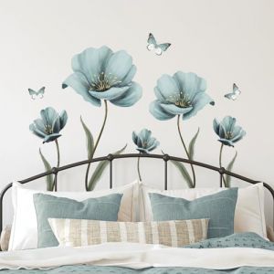 Tanlaby Grand Stickers Muraux Fleuri Autocollants Muraux Fleurs Vintage Sticker Mural Papillon Bleu pour Femmes Adultes Salons Chambres Maison Bureaux Canapé Fond Décoration Murale (JDD store, neuf)
