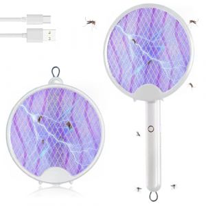 BNGXR 3 en 1 Raquette Anti Moustique Electrique, 3000V Raquette Pliable Rechargeable Moustique, 800mAh Raquette Insectes Protection de Maille 3 Couches avec USB-C pour Intérieur (2) (GUANGWENZHI, neuf)