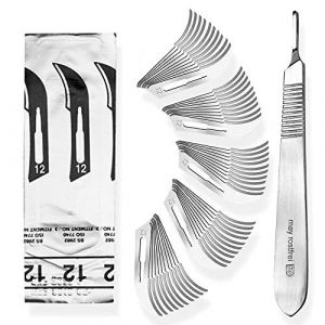 Set avec 50 x lames de scalpel N° 12 - Lame chirurgicale stérile en acier au carbone et 1 x manche de scalpel Figure N° 3 en acier inoxydable (Instruments en acier inoxydable de marque May, neuf)