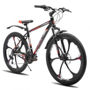 HILAND VTT 26 Pouces pour Adultes, Roue &agrave; 6 Rayons, 18 Vitesses, pour Homme et Femme, avec Double Frein &agrave; Disque, v&eacute;lo VTT Cadre en Aluminium de 26 Pouces, Noir (bangji-EU, neuf)