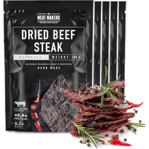 The Meat Makers Peppered Dried Beef Jerky Steak 500g - viande s&eacute;ch&eacute;e de b&oelig;uf s&eacute;ch&eacute; peppered steak s&eacute;ch&eacute; de b&oelig;uf s&eacute;ch&eacute; pour les personnes collation &agrave; la viande s&eacute;ch&eacute;e (Comfort_Care2, neuf)